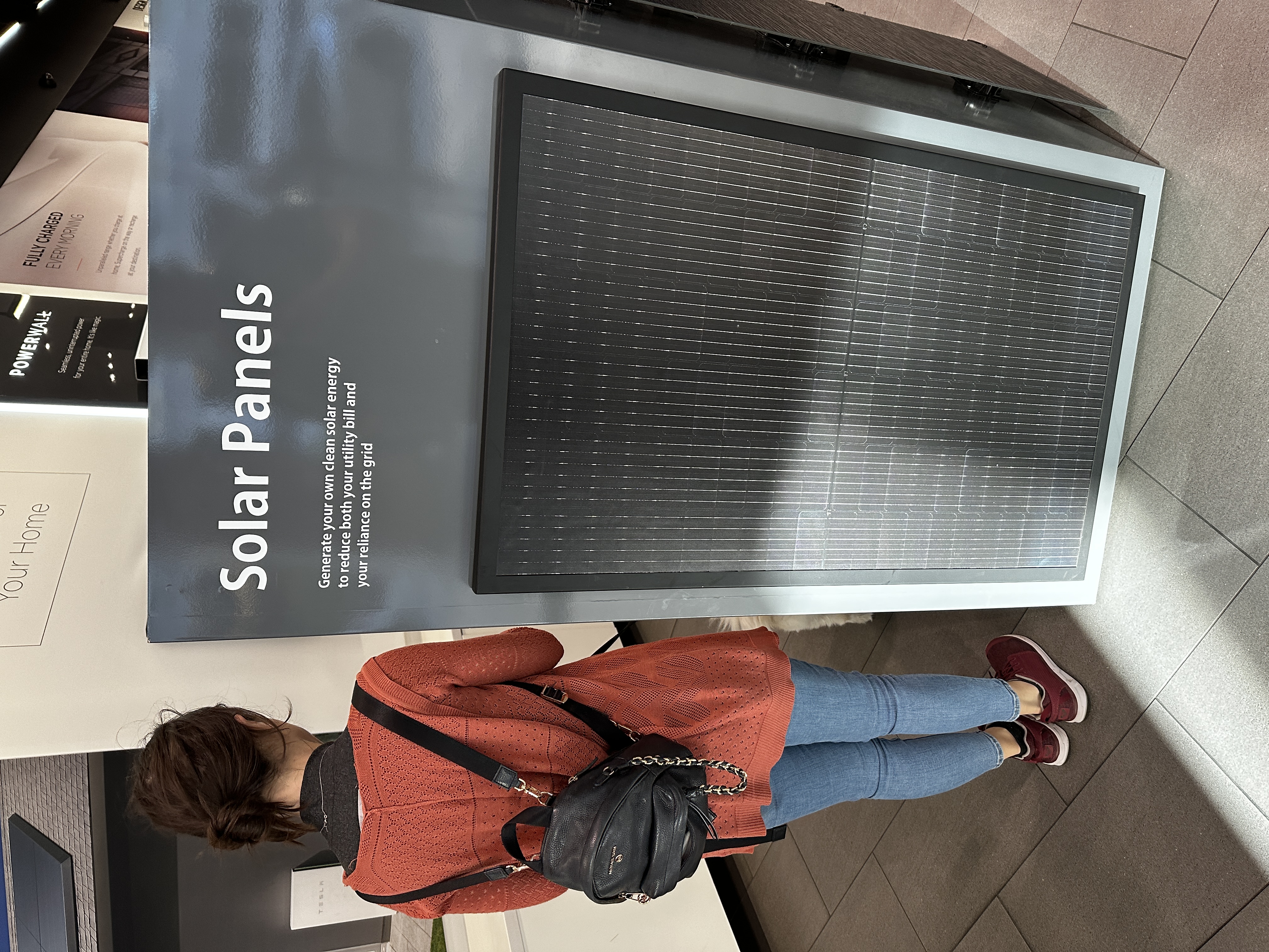 Tesla solar panel display at showroom