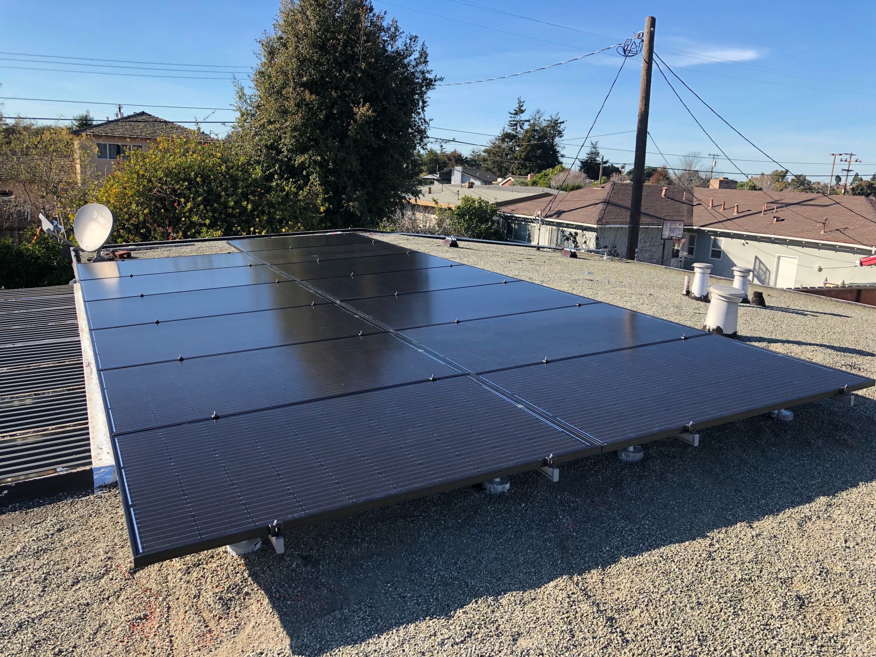Solar panels installed on flat roof California home