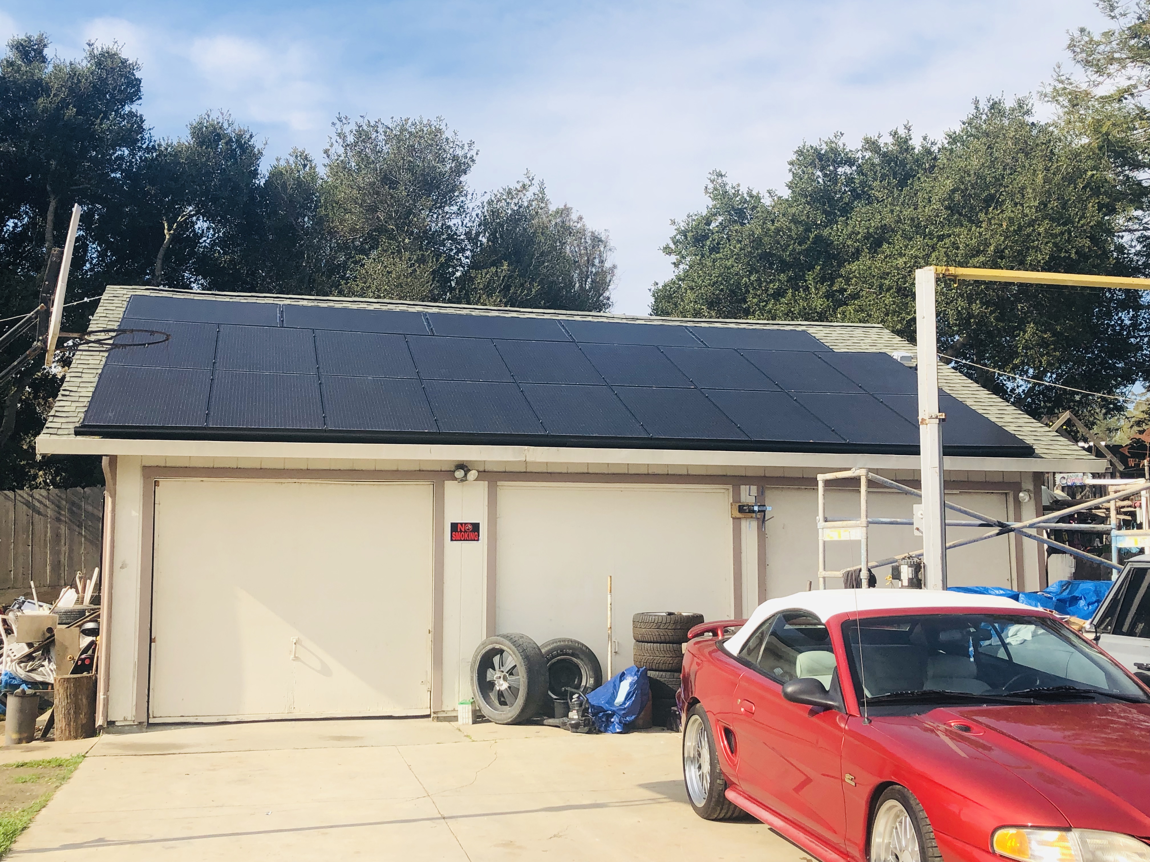 Solar panels covering full garage rooftop